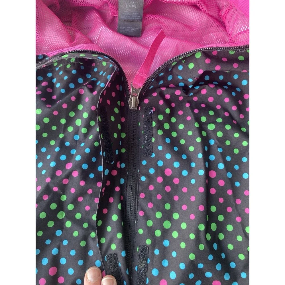 The North Face Kids Rain Jacket Polka Dot Black Pink Blue Green Size L 14/16